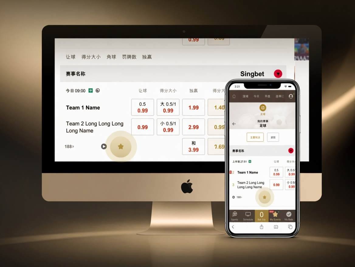 Singbet platform on desktop and mobile - Asian Handicap odds and live markets